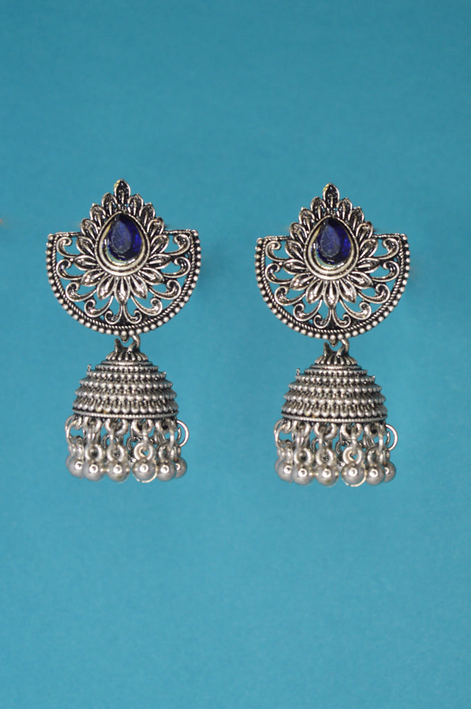 Blue Stone Oxidised Jhumki Earring Set Online - Buy Latest & Traditional Jhumkas