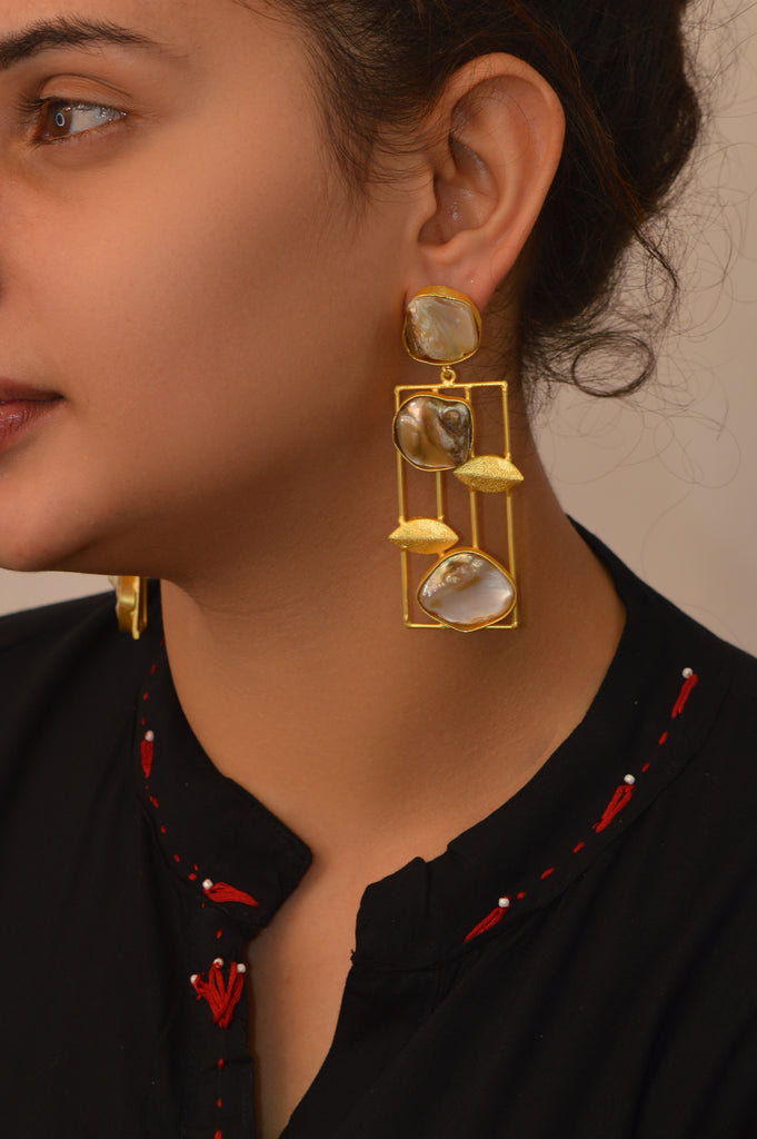 Handcrafted Pearl Stone Gold Plated Dangler Earring - Dangler Earrings Online India
