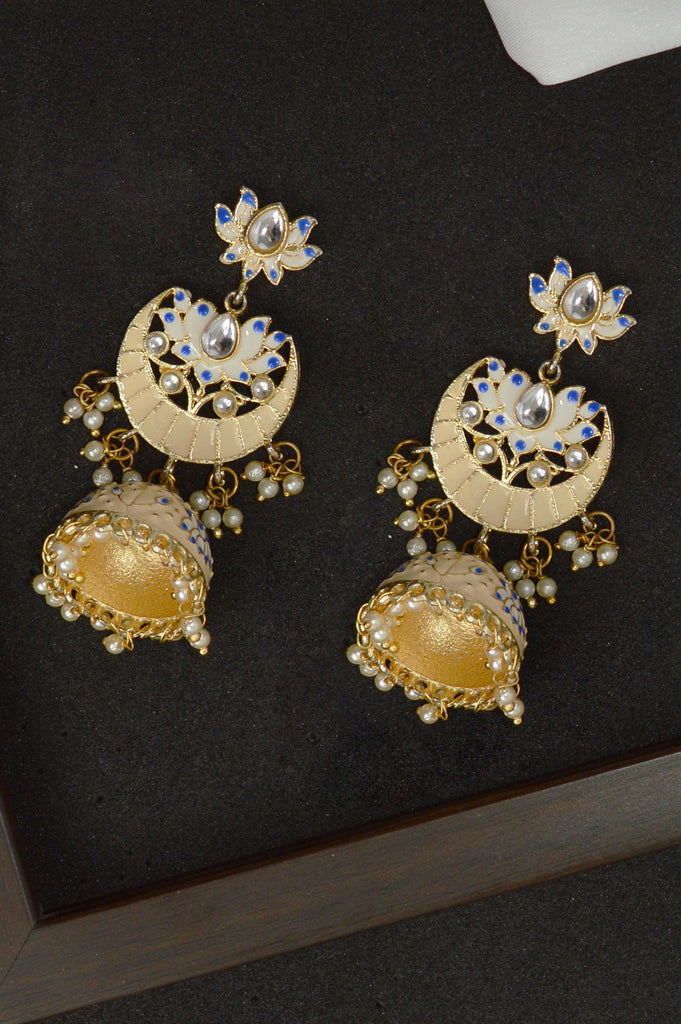Crescent Moon Meenakari Chandbali Jhumka Earrings - Chandbali Jhumkas | Bridal jewellery designs