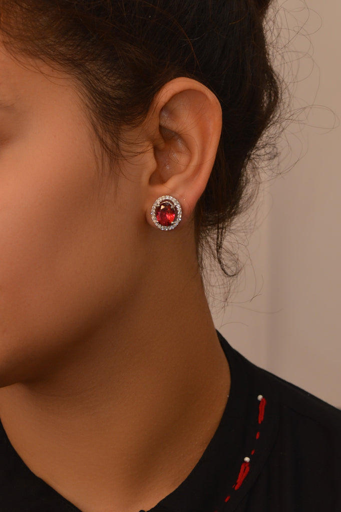 Red American Diamond Stud Earring - Ear ring Design - Fashion Earrings Online