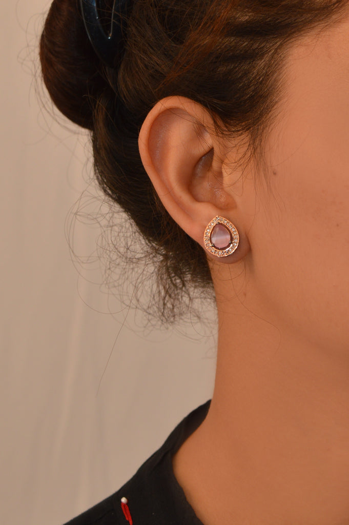 Baby Pink Water Drop American Diamond Stud Earring