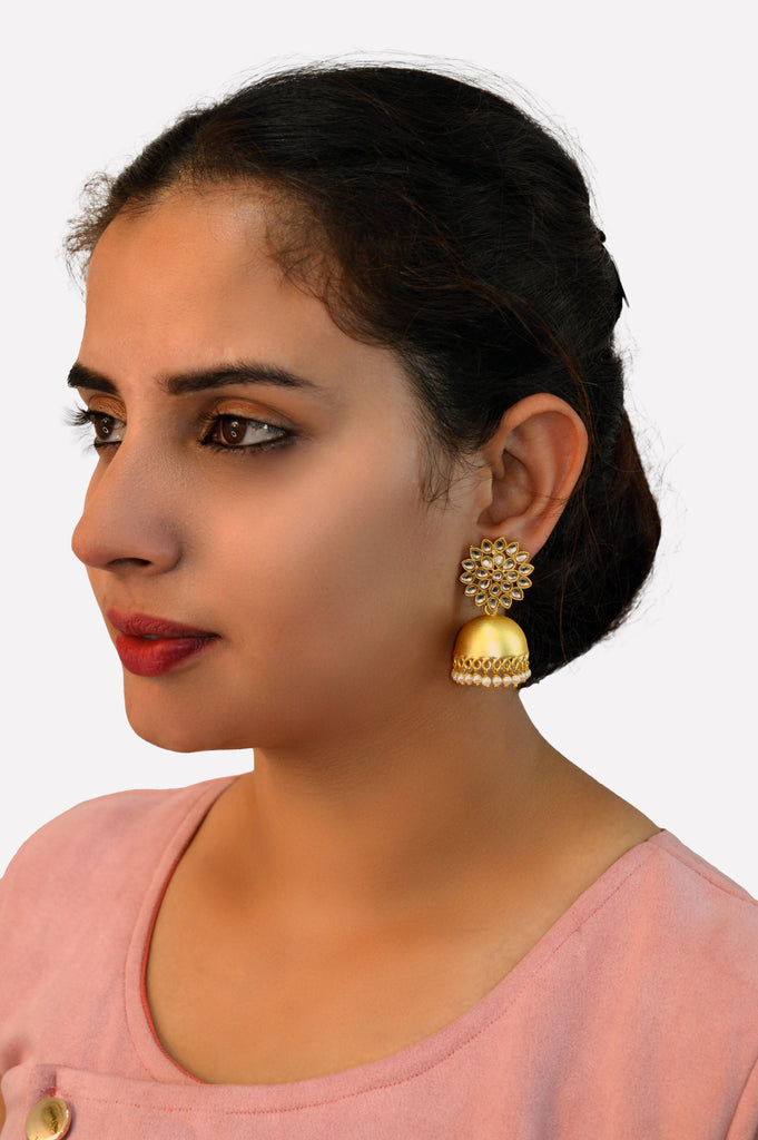 Floral Gold Plated Meenakari Jhumki Earring Set - Jhumka earrings online shopping