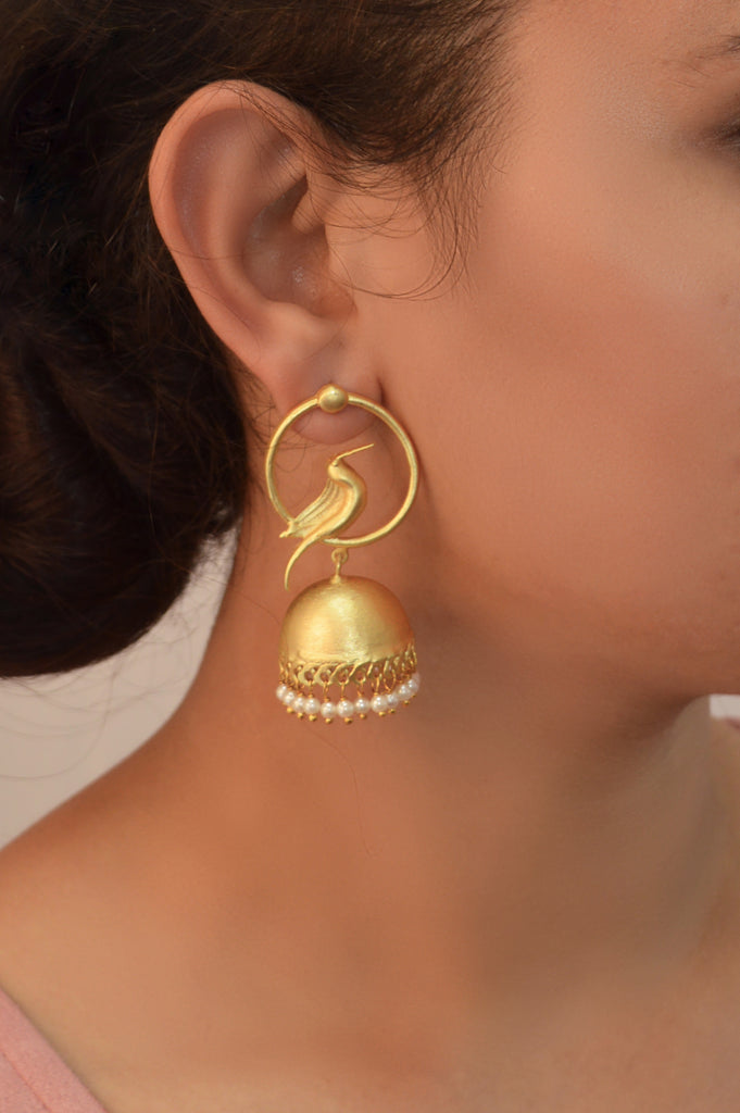 Sparrow Gold Plated Jhumki Earring - Earrings Design Artificial