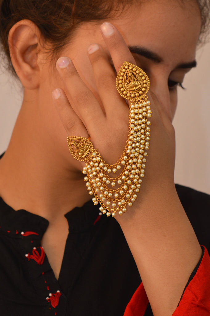 Gold Plated Laxmi Design Statement Ring Online for Women
