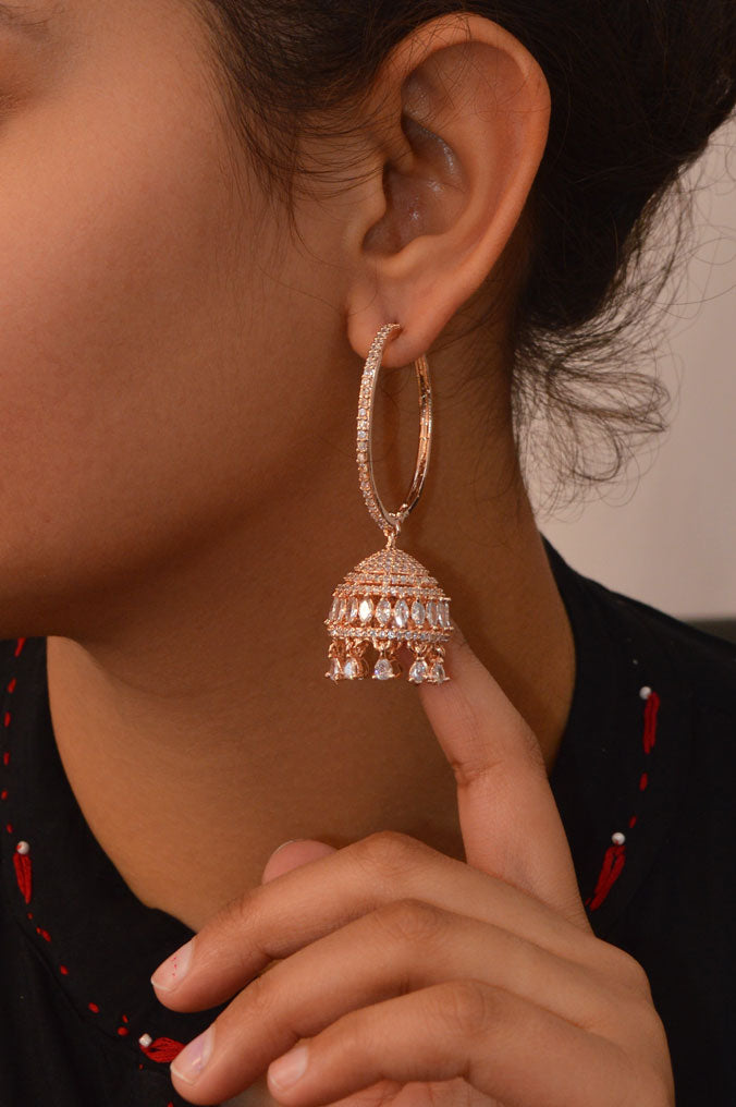 Rose Gold Plated Hoops Jhumki Earring - Gold Earrings Design