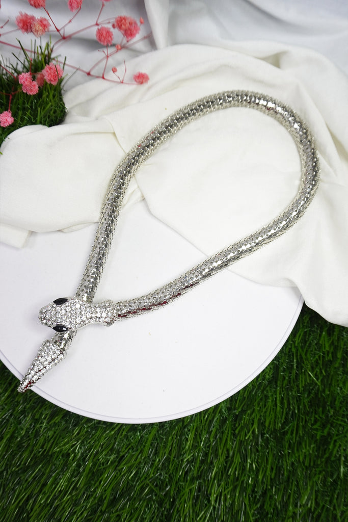 Sterling Silver American Diamond Snake Necklace