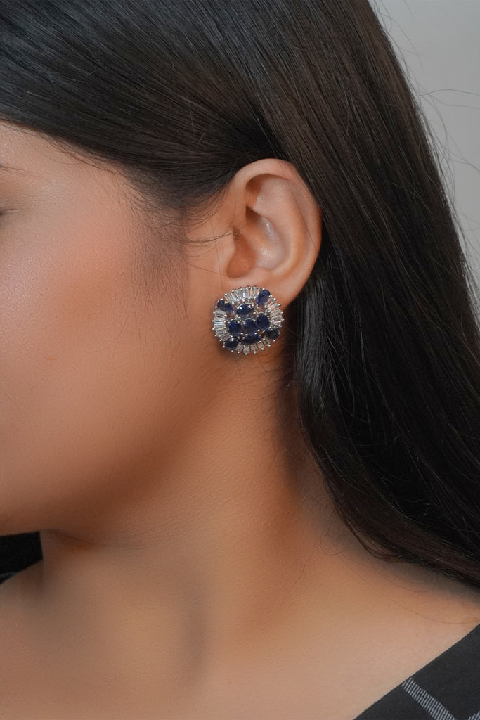 Blue and Silver American Diamond Earrings