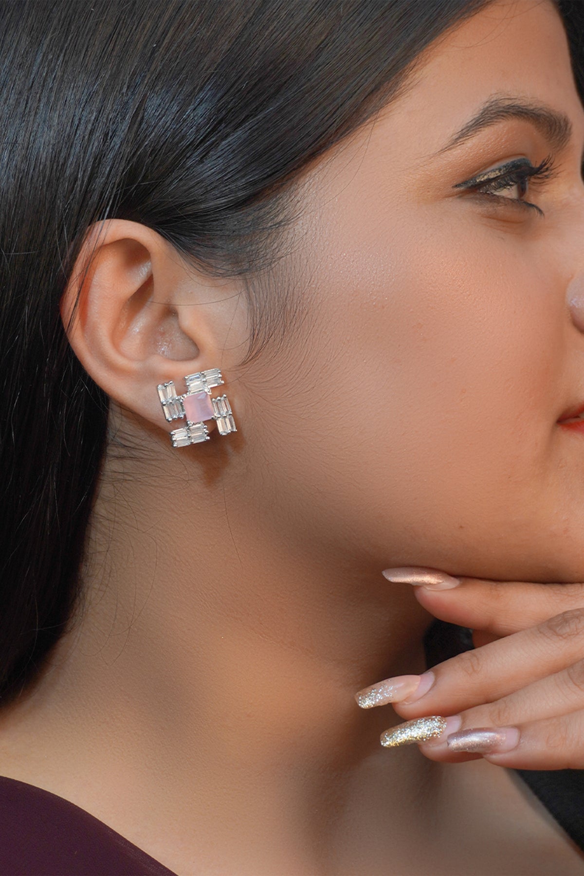 Pink Stone Swatic Charm Studs