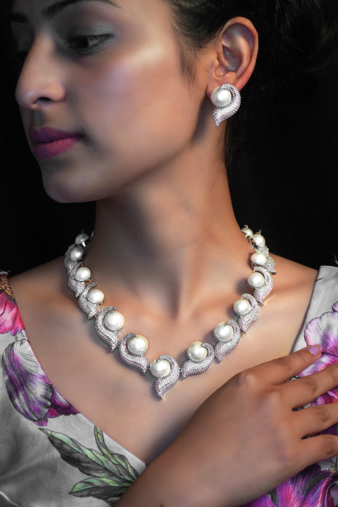 American Diamonds Necklace Set - Pearl Necklace Set