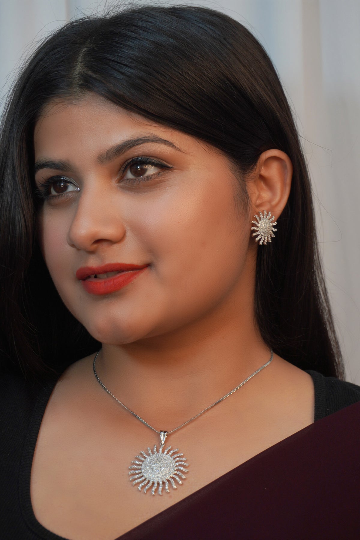 Shining Sun American Diamond Pendant Set