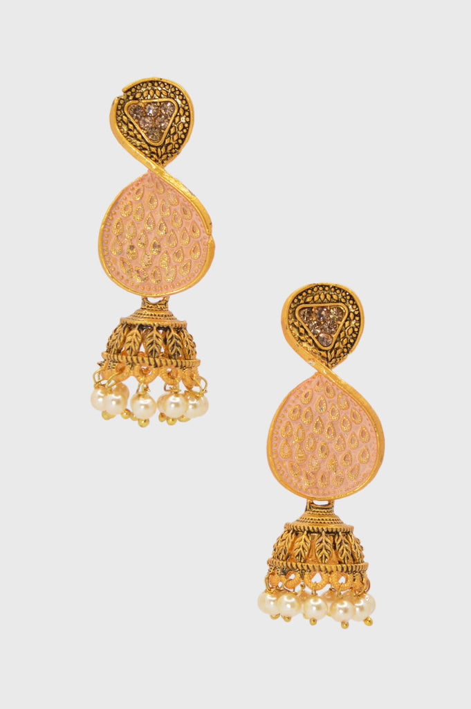 Light Pink & Gold Color Jhumki Earring for Women - Niscka 