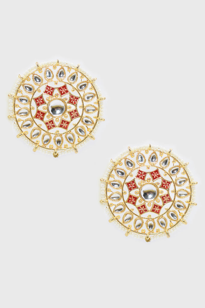 Meenakari Red & Gold Big Stud Earrings - Niscka