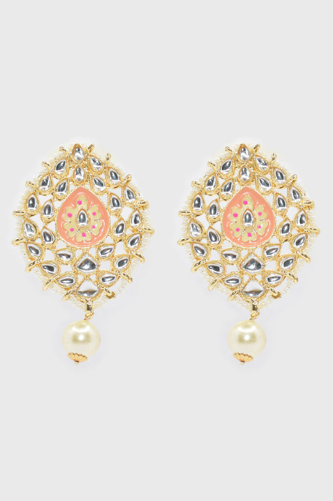 Meenakari Pink & Gold Oval Shape Earrings