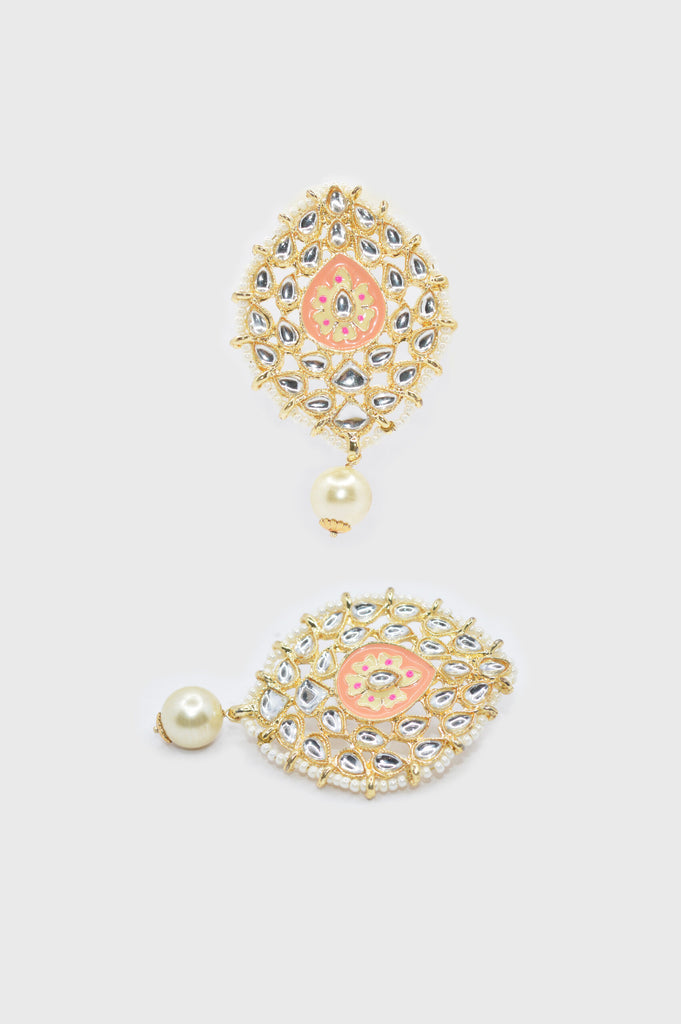 Meenakari Pink & Gold Oval Shape Stud Earrings for Women - Niscka