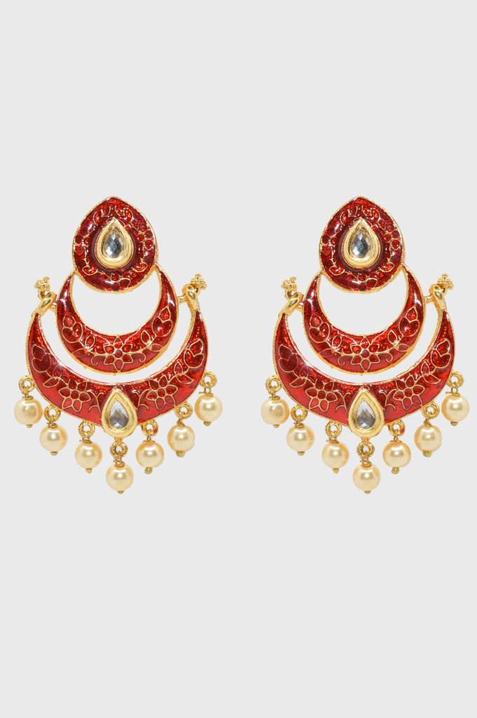 Red Color Fancy Meenakari Earrings - Niscka