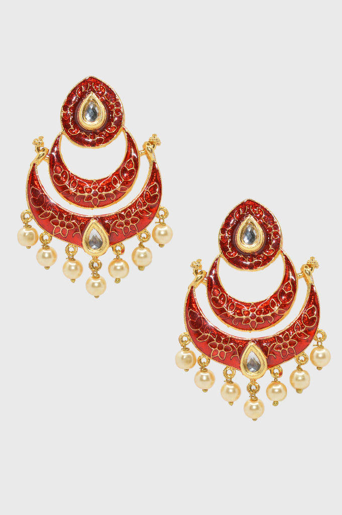 Red Color Fancy Meenakari Earring Design