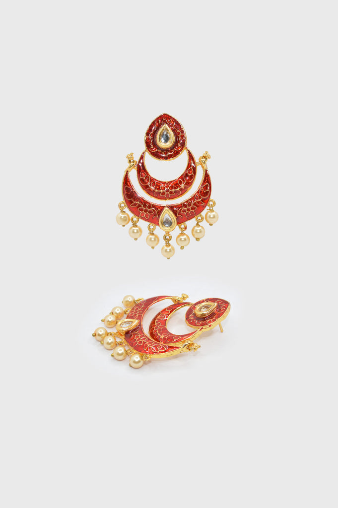 Red Color Fancy Meenakari Earrings 