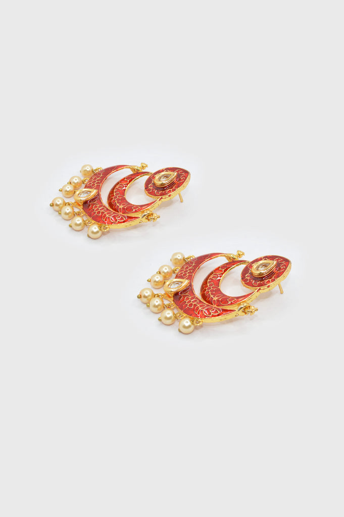 Red Color Fancy Meenakari Earrings for Women