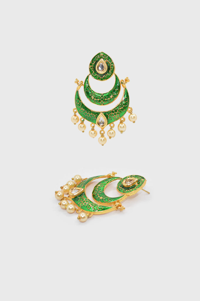 Green Color Designer Meenakari Earring - Niscka