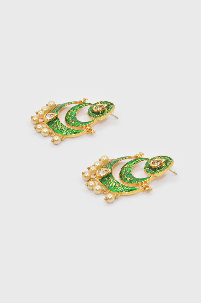 Green Color Designer Meenakari Earring - Niscka