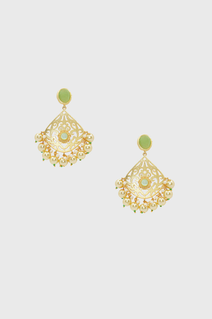 Green Color Gold Plated Meenakari Earrings - Niscka