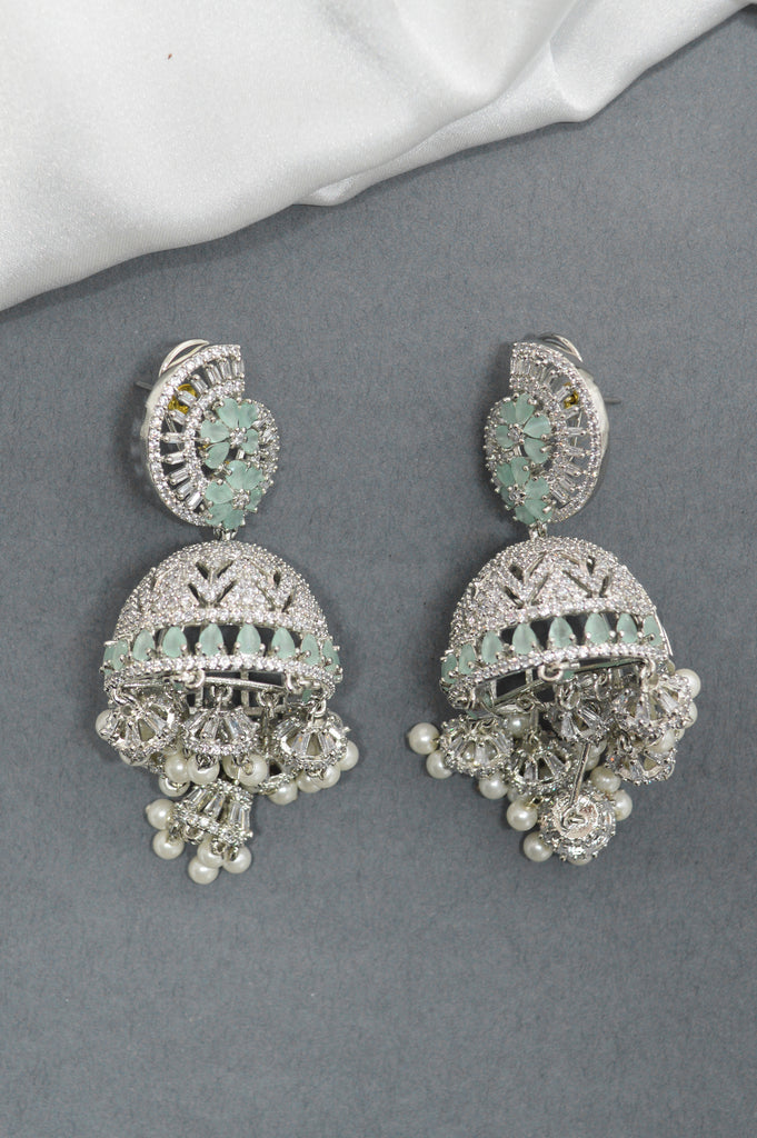 American Diamond Silver Plated Jhumki Earrings - Buy Jhumkas Online