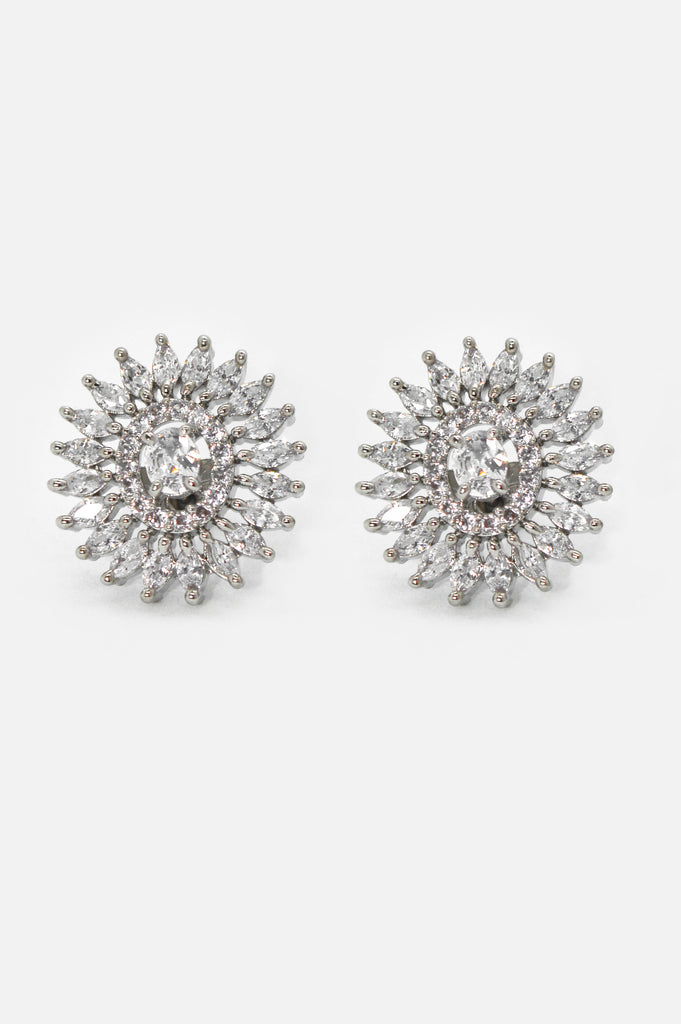 American Diamond Silver Plated Stylish Stud Earrings - Fashion Earrings