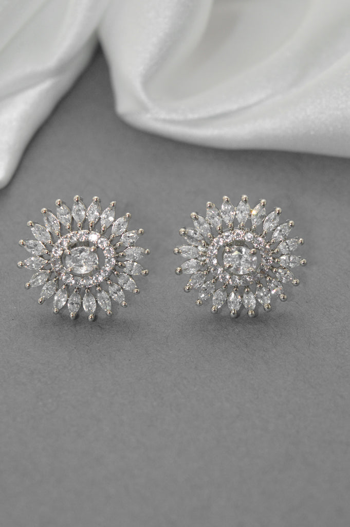 American Diamond Silver Plated Stylish Stud Earrings - Buy Earrings at Best Prices in India
