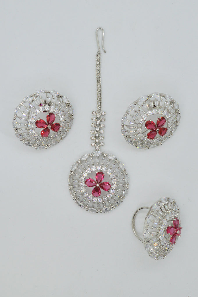 Handcrafted American Diamond Silver Plated Combo Set Online - Silver Plated Jewellery price