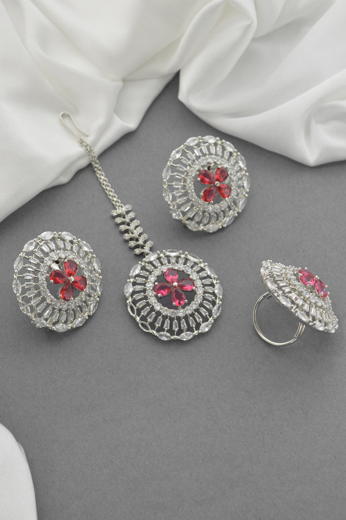Handcrafted American Diamond Silver Plated Combo Set For Women 