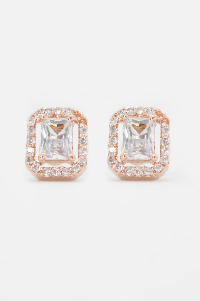 American Diamond Rose Gold Plated Stylish Stud Earring - Women Studs Earrings