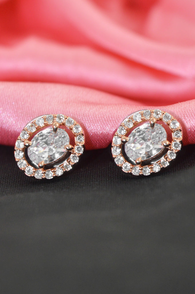American Diamond Rose Gold Plated Oval Shaped Stone Stud Earring - Buy Earring for Women & Girls Online