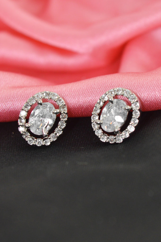 American Diamond Silver Plated Oval Shaped Stone Stud Earring - Buy Earring for Women