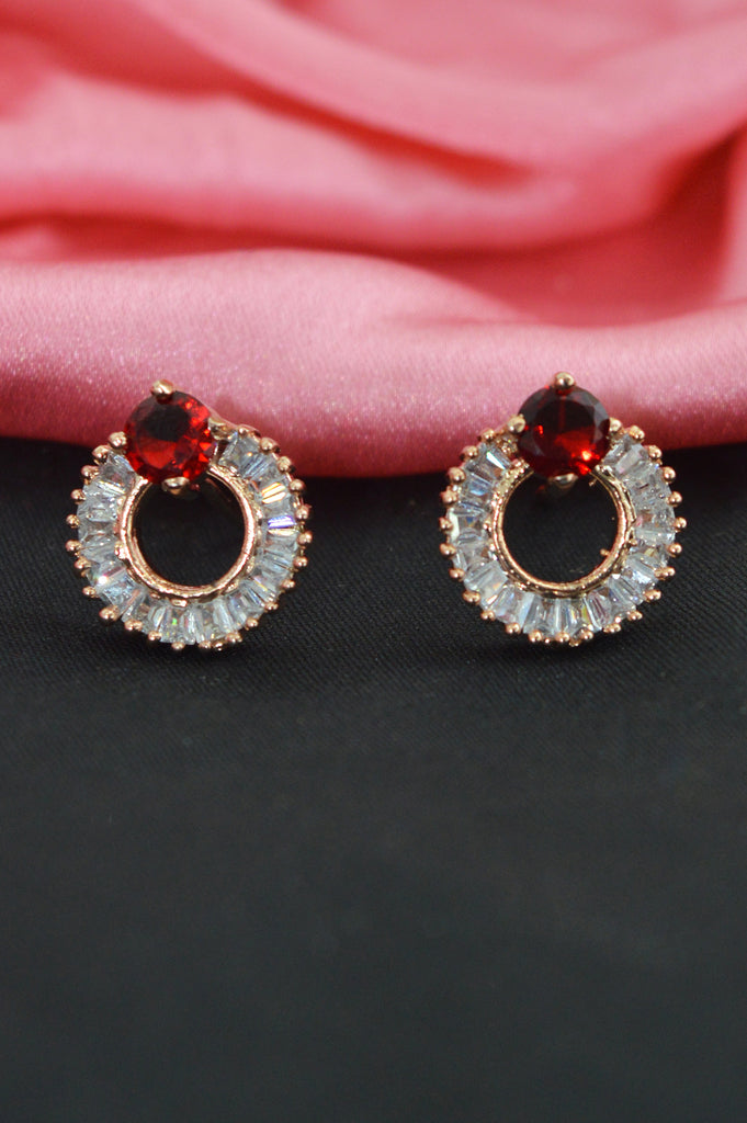 American Diamond Rose Gold Plated Red Stone Beautiful Earring - Earrings  