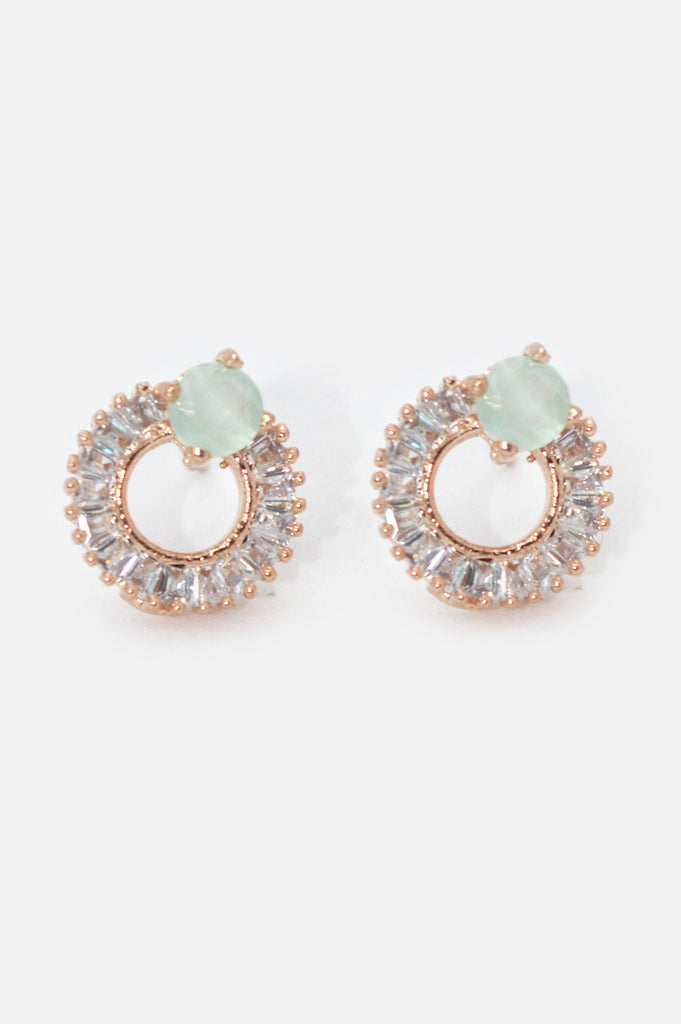 American Diamond Rose Gold Plated Cyan Color Stone Studded Earring - New Stylish designer Earring - Unique Earrings