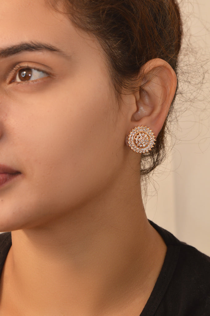 American Diamond Gold Plated Stud Earring - Buy Stylish Indian Fashion Earrings Online - Buy Earrings for Girls & Women Online in India