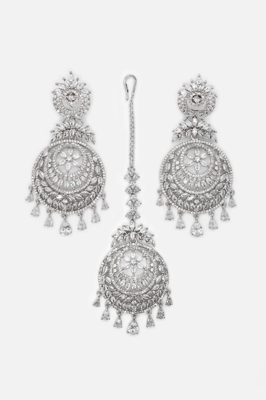 Black Silver Plated Earrings With Maang Tikka Catalog