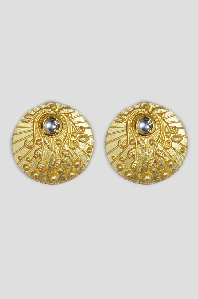 Gold Coin Handcrafted Stone Studded Earrings