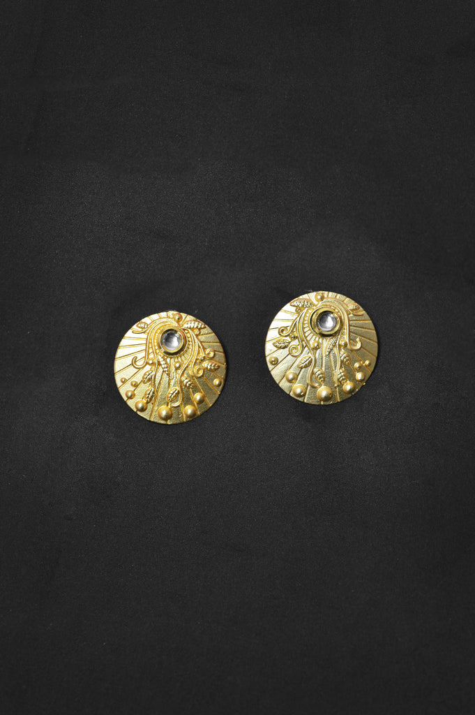 Gold Coin Handcrafted Stone Studded Earrings - Earrings Online