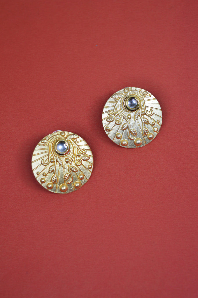 Gold Coin Handcrafted Stone Studded Earrings - Earrings for Women