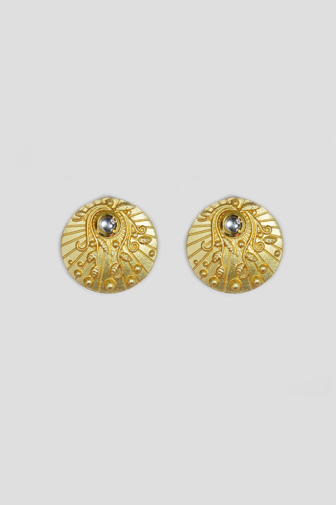 Gold Coin Handcrafted Stone Studded Earrings - Earrings Design