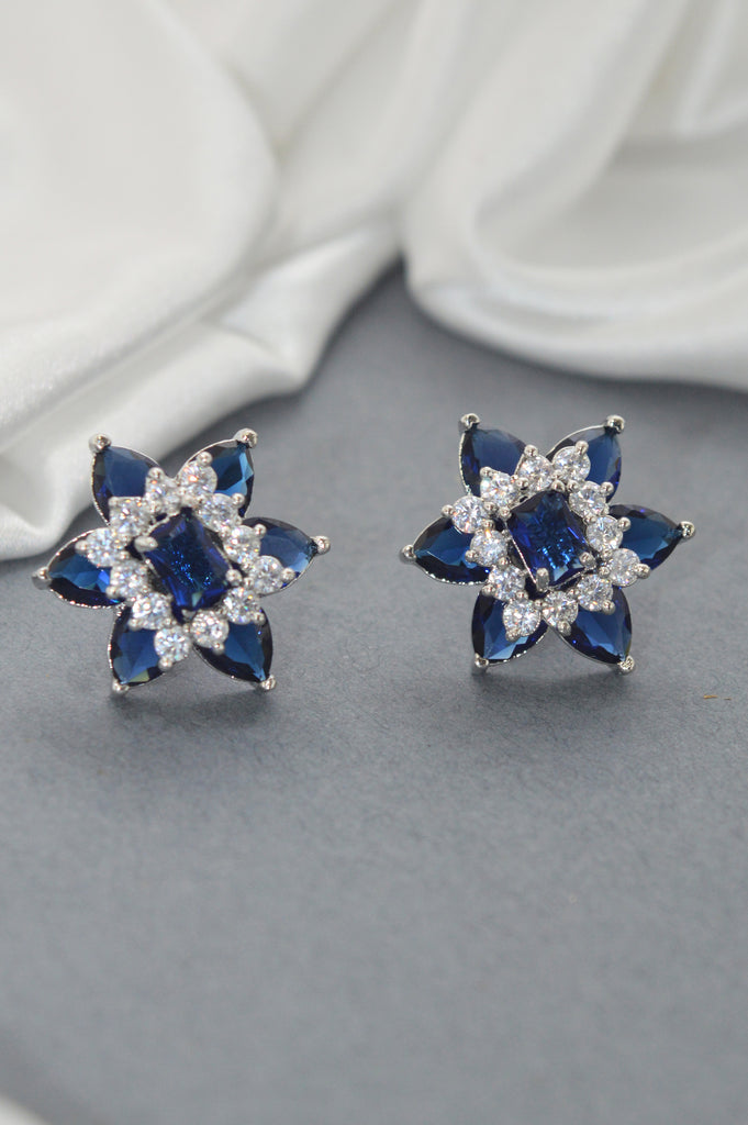 American Diamond Star Shaped Blue Color Silver Plated Stud Earring - Buy Studs Online