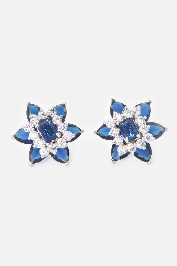 American Diamond Star Shaped Blue Color Silver Plated Stud Earring - Stud Earrings For Women