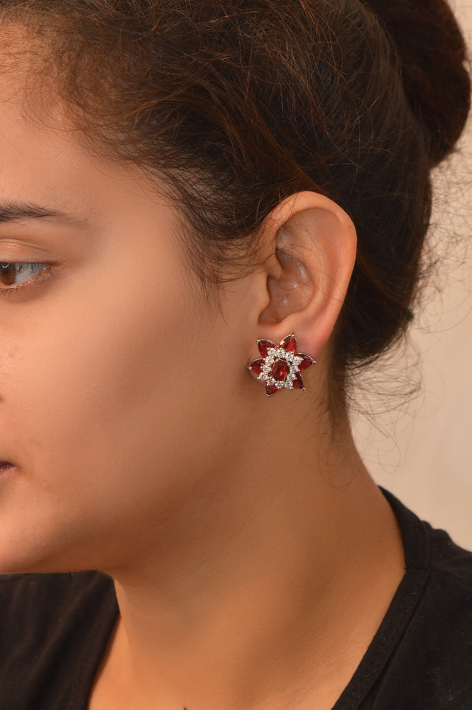 American Diamond Star Shaped Red Earring - Niscka - Buy Latest Studs Online