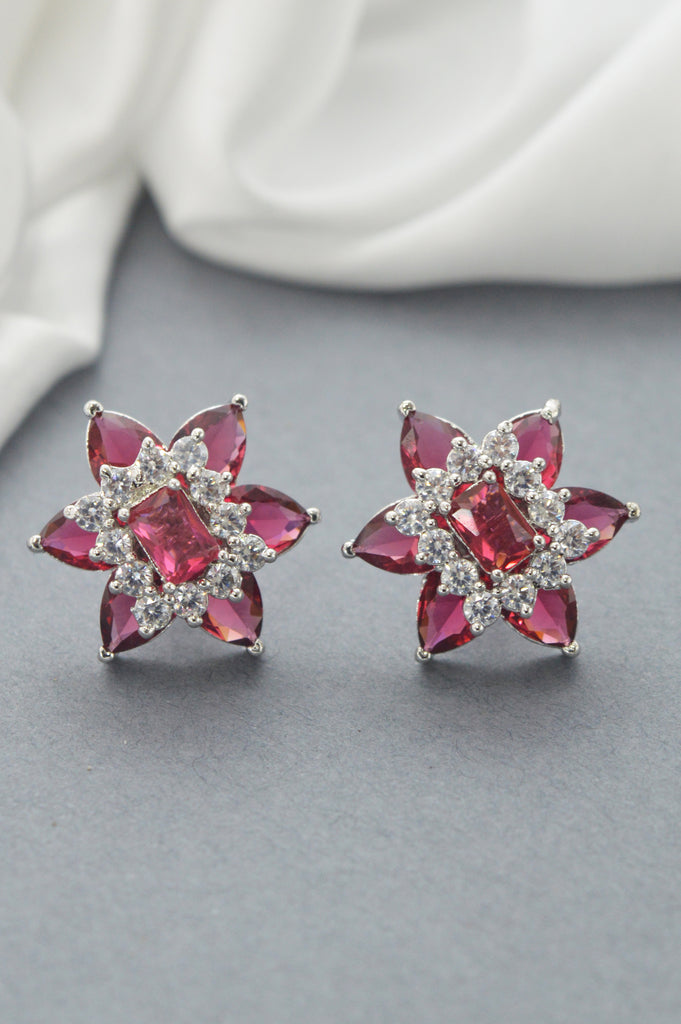American Diamond Star Shaped Red Color Silver Plated Stud Earring-Buy Stud Earring for Women & Girls