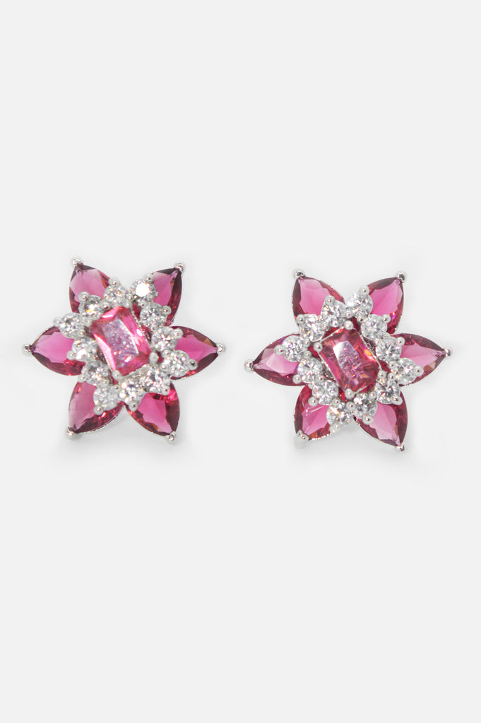 American Diamond Star Shaped Red Color Silver Plated Stud Earring - Stud Earrings For Women