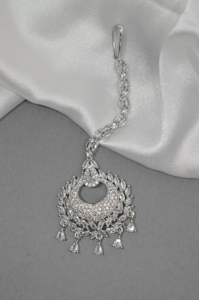 American Diamond Rhodium Plated Stylish Maangtikka Online for Women  - Buy Designer Bridal Maang Tikka Online