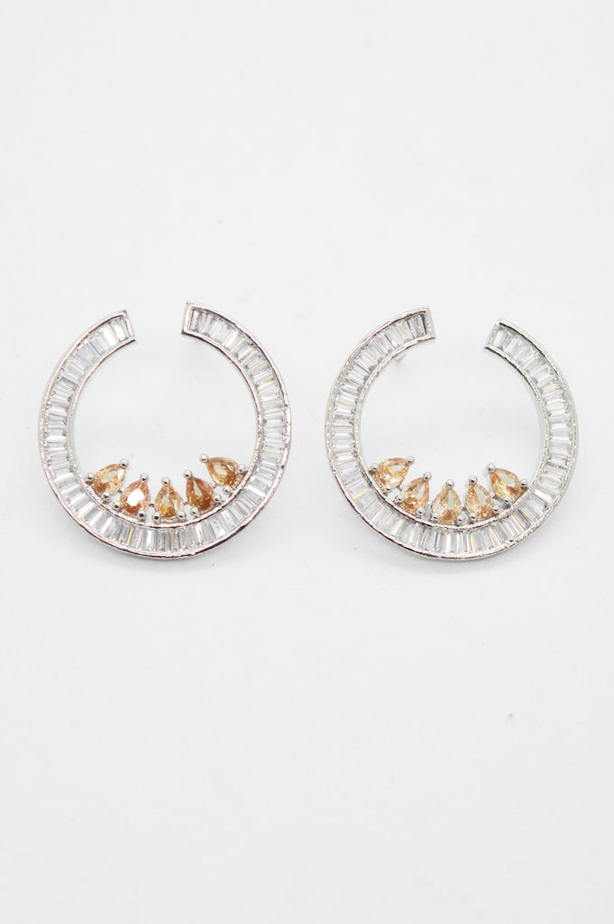 American Diamond Crescent Moon Shaped Silver Plated Earring - Buy Moon Shaped Earrings Online In India