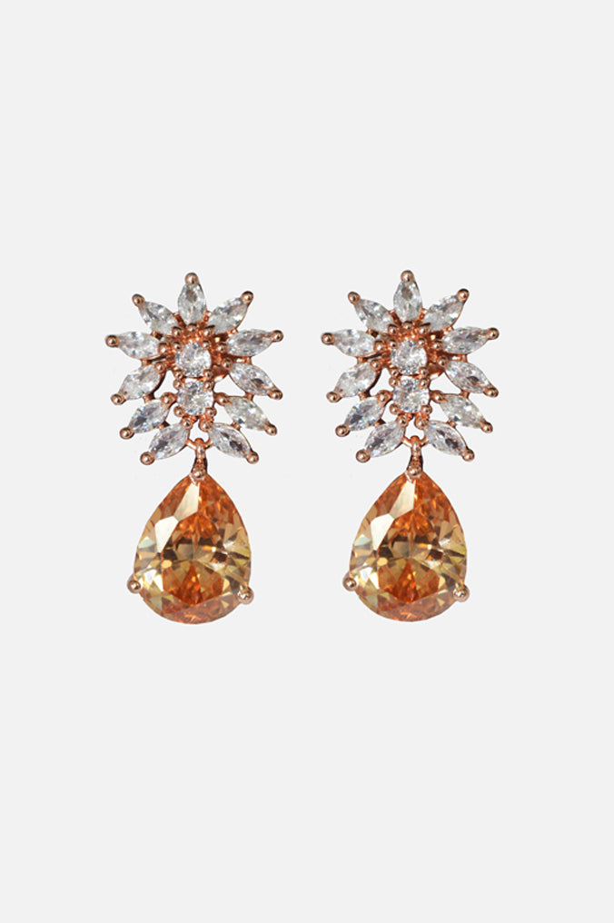 Designer Orange Stone Studded American Diamond Earring - Diamond Earrings