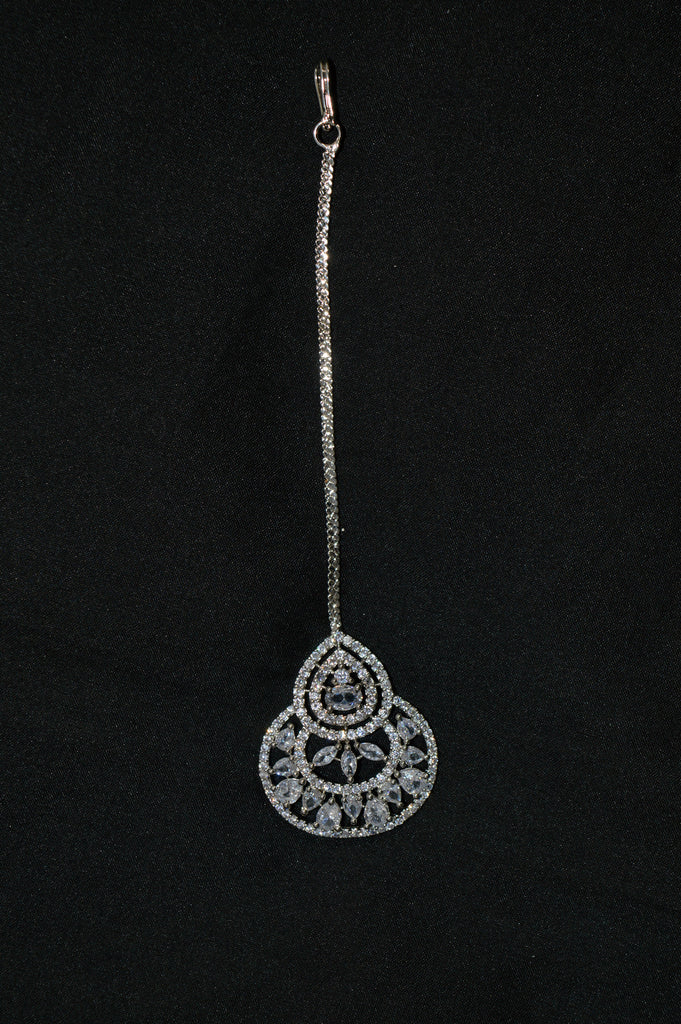 Fancy Rodium Plated American Diamond Maangtikka by Niscka - Wedding Wear Under 1000 
